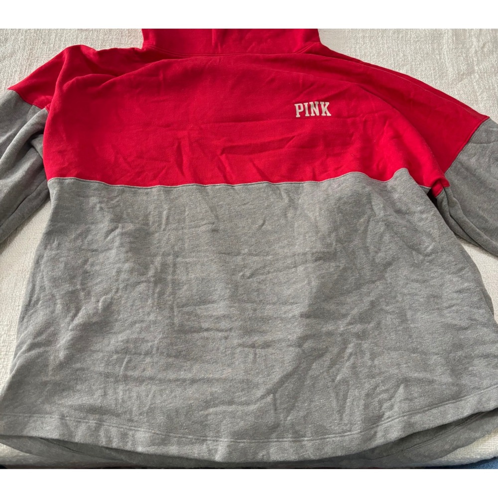 Pink Victoria's Secret Red Gray Colorblock Love Pink Pullover Hoodie XL